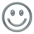 Shiny Metallic Smiley Face Character With Circular Frame And Curved Mouth