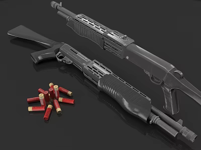 Detailed Modern Rifles And Red Bullets Arranged On Black Background Surface 3d model