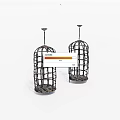 Two Metal Birdcages With Intricate Grid Design And Hanging Chains