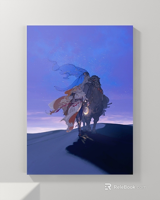 Ethereal Figure Painting Depicting Person In Flowing Robes Riding Horse Under Starry Night Sky 3d model 