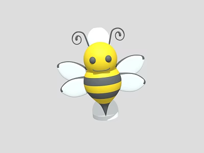 Cartoon Flying Bee 3D Model Featuring Yellow Black Stripes White Wings And Curled Antennae 3d model