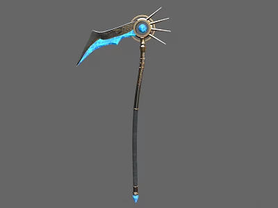 Long Handle Fantasy Weapon Featuring Blue Blade Circular Sunray Decoration And Blue Gem 3d model