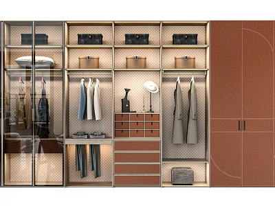 Modern Wardrobe Interior Design With Glass Doors Hanging Areas And Drawers 3d model