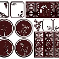 Chinese Style Wooden Carvings With Plum Orchid Bamboo Lotus Patterns And Square Round Hollow Designs