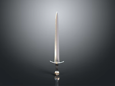 Silver Decorative Sword With Sharp Blade And Intricate Hilt On Dark Surface 3d model