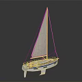 Stylish White Hull Sailboat With Blue Accent Stripes And White Sail Against Gray Background