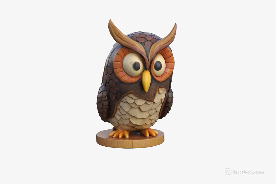 Wooden Owl Figurine Decorative Ornament Set with Base for Home Decoration 3d model 