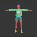 Child In Orange Sweatshirt With White Design And Blue Denim Shorts Standing With Arms Outstretched