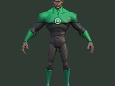 Muscular Game Movie Superhero Character Wearing Green Black Costume With Circular Emblem 3d model