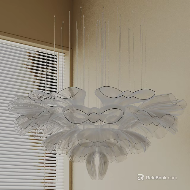 Elegant Contemporary Bow Shaped Transparent Chandelier Suspended In Interior Space 3d model 