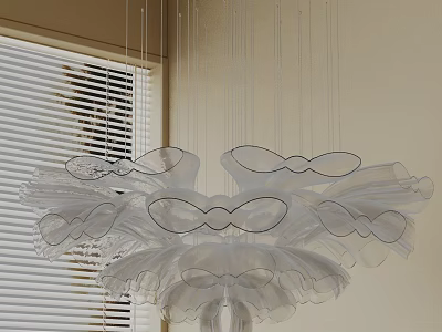 Elegant Contemporary Bow Shaped Transparent Chandelier Suspended In Interior Space 3d model