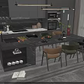 Modern Dining Table Set In Open Kitchen With Stylish Chairs And Marble Top 3d model