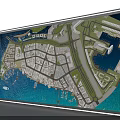 Commercial Equipment 3D Planning Model Display for Business District Layout with Waterfront and Roads