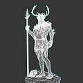 Elegant Fantasy Antlered Mythical Character Sculpture Holding Spear With Small Animal Companion