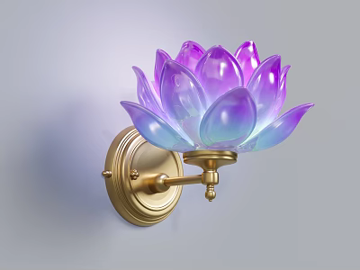 Unique shaped Wall Lamp with Lotus Petals Purple Pink Gradient Golden Metal Base Mounted on Wall 3d model