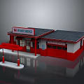 Gas Station Equipment With Fuel Pump Red White Building And Fast Navy Service Sign