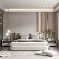 Elegant Modern Bedroom Interior With Large Bed Pendant Lights And Decorative Rug