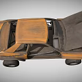 Rusty Off Road Car With Open Hood And Doors And Large Tires