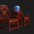 Traditional Chinese Redwood Carved Furniture Set With Chairs Side Table And Blue White Vase