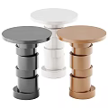 Modern Round Top Side Tables in Black White and Gold with Stacked Cylindrical Bases