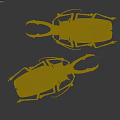 Two Yellow And Red Beetles With Intricate Patterns And Large Horns 3d model