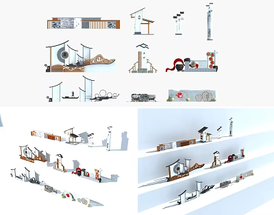 New Chinese Style Landscape Wall Beautiful Country Entrance Landscape Wall 3d model