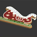 Gingerbread Christmas Decorative Ornament Set Featuring Red Sleigh Design Green Trim And Star Sprinkles