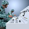 Men In Military Uniform Operating Control Panels In Control Room 3d model
