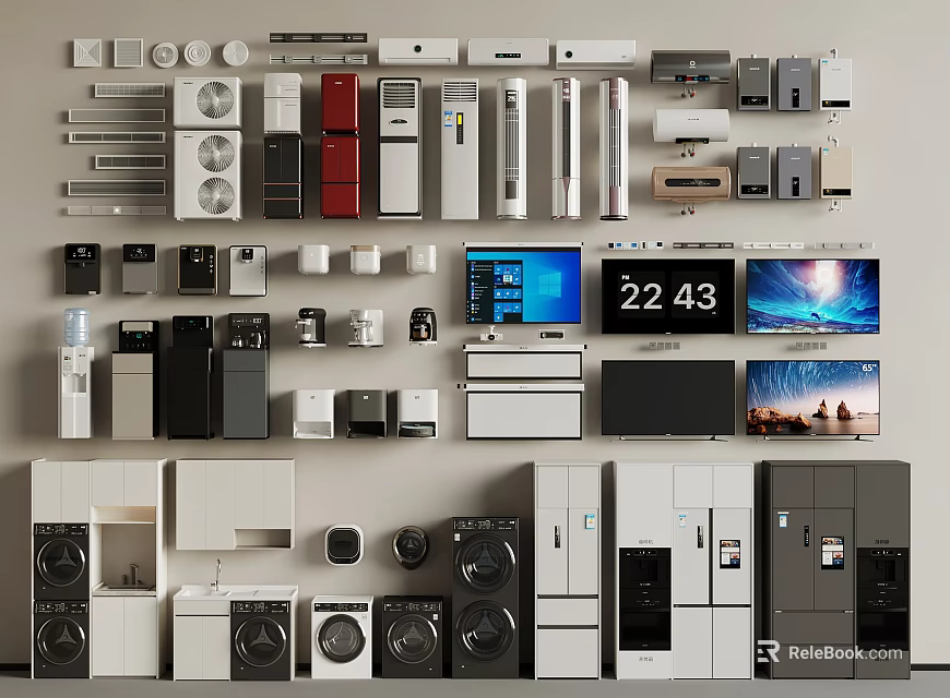 Various Home Appliances Including Refrigerators Washing Machines TVs And Air Conditioners 3d model 