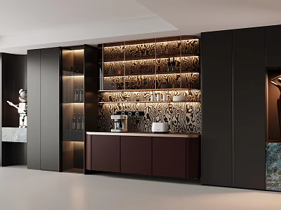 Modern Wine Cabinet With Glass Shelves LED Lighting And Decorative Patterns 3d model