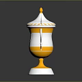 Silver And Yellow Decorative Household Trophy With Curved Handles And Spire Top