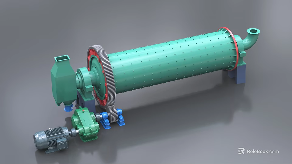 Heavy Duty Green Industrial Drum Equipment With Motor Gear And Support Structure 3d model 