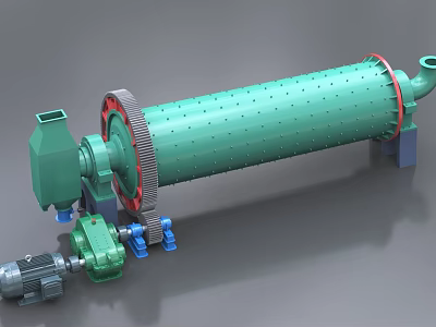 Heavy Duty Green Industrial Drum Equipment With Motor Gear And Support Structure 3d model