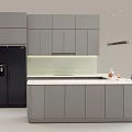 Modern Kitchen Interior With Gray Cabinets Island Countertop And Pendant Light 3d model