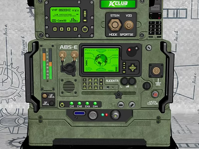 Green Military Communication Equipment With ABS-E XCLUB Display Screen And Signal Control Buttons 3d model