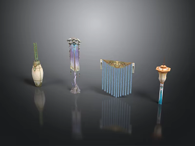 Various Decorative Ornaments With Glass Ceramic Designs And Colorful Details For Home 3d model