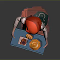 Red Haired Character In Orange Vest Carrying Blue Tray With Food And Drinks