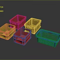 Colorful Plastic Storage Baskets in Red Yellow and Blue on Black Background
