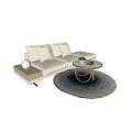 Modern Beige L Shaped Sofa And Gold Metal Round Coffee Table Set With Green Plant