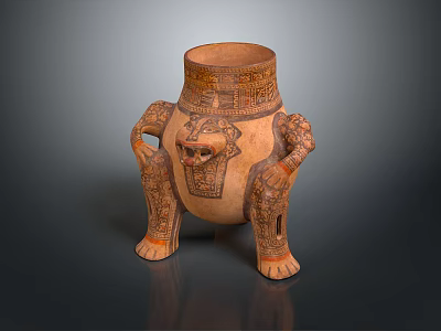 Hand Carved Traditional Pottery Sculpture With Human Like Legs And Intricate Patterns 3d model