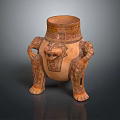 Hand Carved Traditional Pottery Sculpture With Human Like Legs And Intricate Patterns