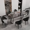 Elegant Modern Dining Table Set With Black Table Top Upholstered Chairs And Built In Bookshelves