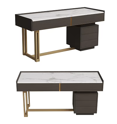 Elegant Modern Desk Design With Marble Top Black Cabinet And Gold Metal Legs 3d model