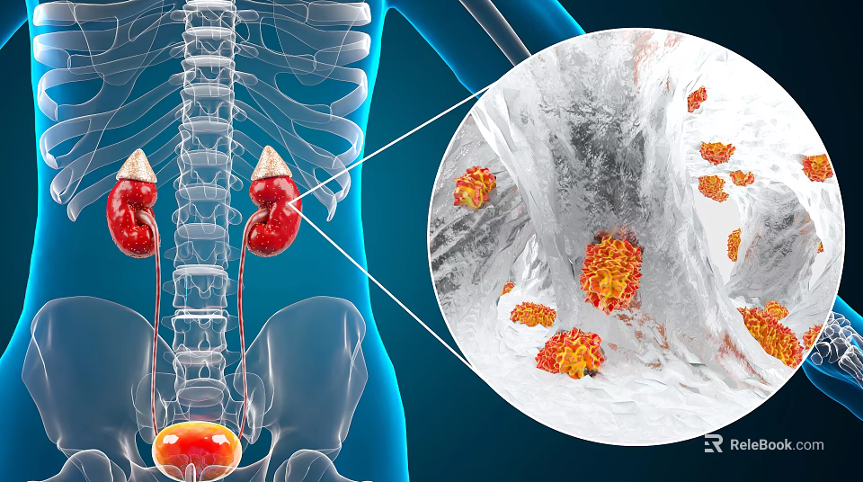 Medical Devices for Kidney Stone Diagnosis with Anatomical Illustration and Magnified View 3d model 