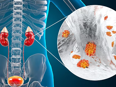 Medical Devices for Kidney Stone Diagnosis with Anatomical Illustration and Magnified View 3d model