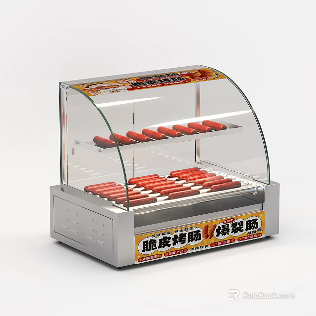 Stainless Steel Glass Display Hot Dog Warmer Kitchen Appliance With Sausages 3d model 