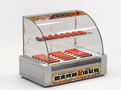 Stainless Steel Glass Display Hot Dog Warmer Kitchen Appliance With Sausages 3d model