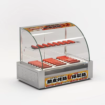 Stainless Steel Glass Display Hot Dog Warmer Kitchen Appliance With Sausages 3d model