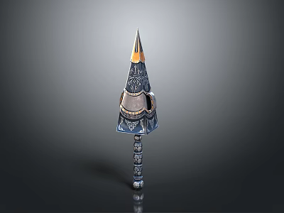 Medieval War Hammer With Spiked Top Intricate Blue Gold Patterns And Ornate Handle 3d model