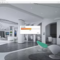 Modern Service Hall With White Pillars Green White Chairs Open Space And Sleek Flooring
